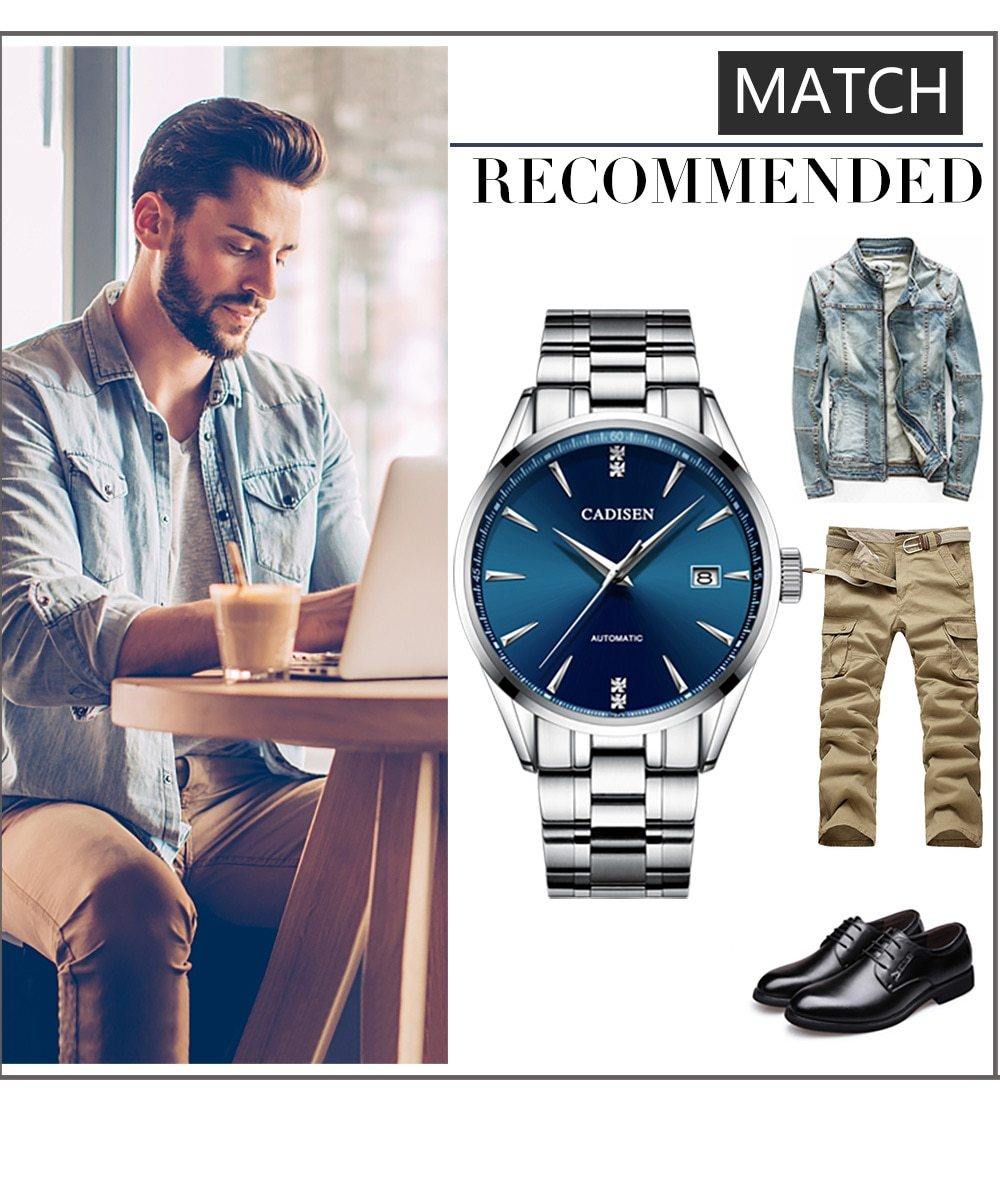 Automatic Mechanical Men's Watch Stainless Steel Japan NH35A Curved Glass Business Fashion Leisure Waterproof Wrist Watch The Clothing Company Sydney