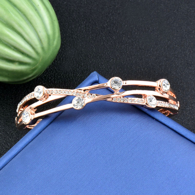 Charm Cubic Zirconia Hollow Bangle Cuff Rose Gold Silver Colour Jewellery Bracelets The Clothing Company Sydney