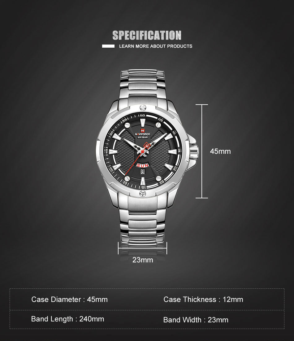 Men’s Luxury Brand Analog Stainless Steel Waterproof Quartz Wristwatch The Clothing Company Sydney