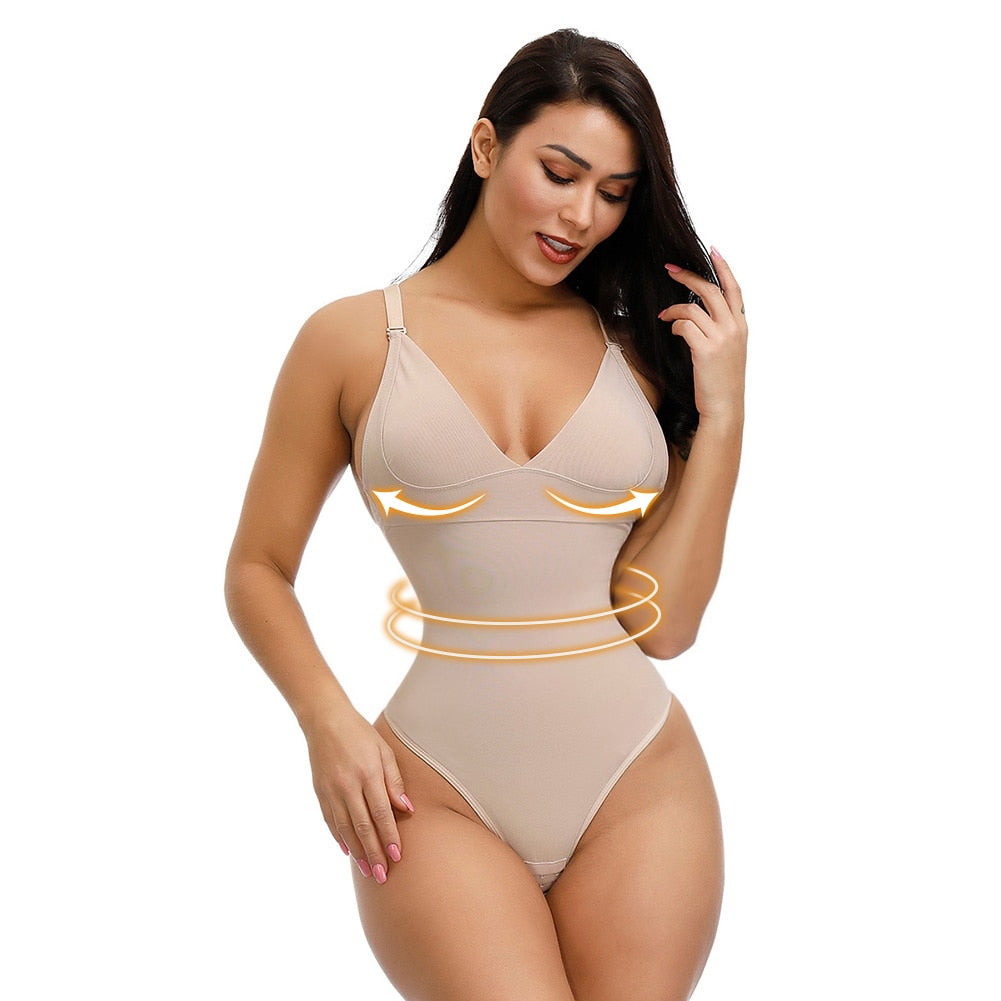 Ladies Deep V Bodysuit Strap Body Shaper Backless Thong  Seamless Shapewear Push Up Waist Trainer Corset The Clothing Company Sydney