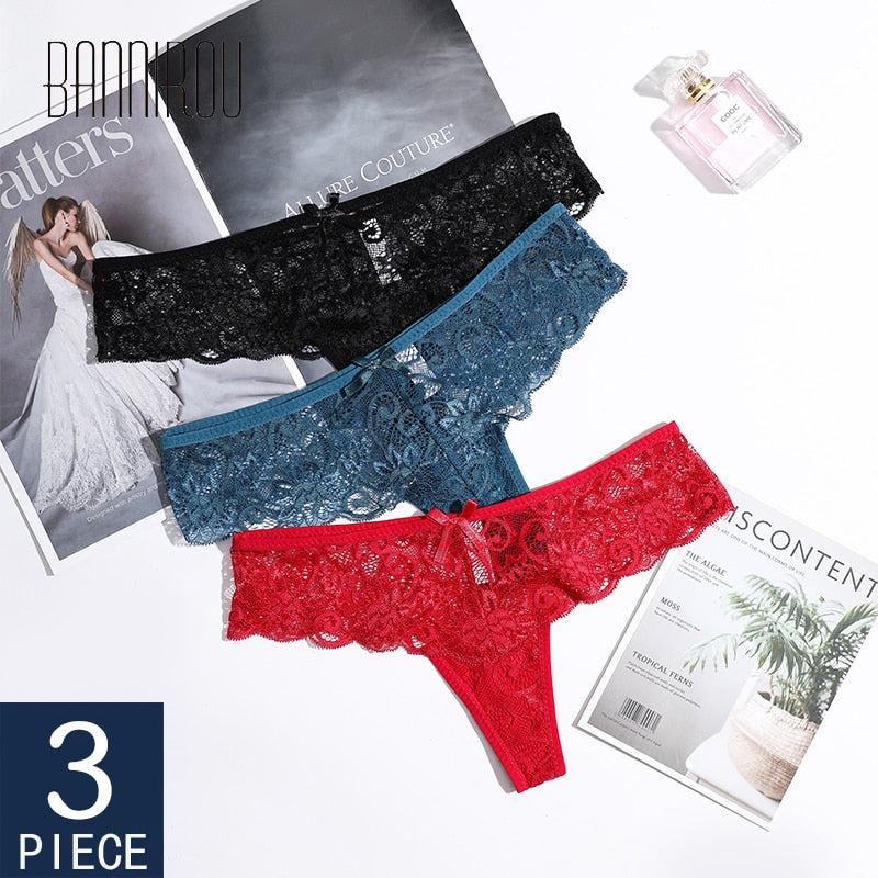 3 Piece Lace Sexy G-String Briefs Lingerie Low Waist Cotton T-back Female Underwear Panties The Clothing Company Sydney