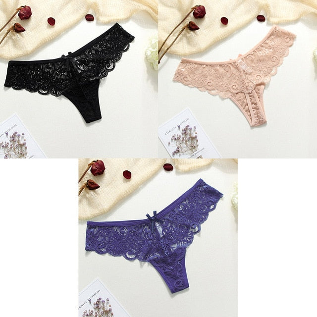 3 Piece Lace Sexy G-String Briefs Lingerie Low Waist Cotton T-back Female Underwear Panties The Clothing Company Sydney