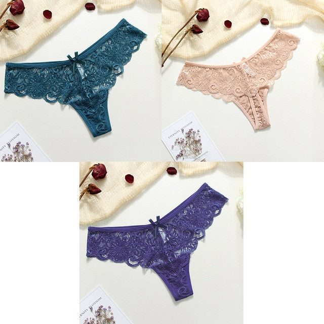 3 Piece Lace Sexy G-String Briefs Lingerie Low Waist Cotton T-back Female Underwear Panties The Clothing Company Sydney