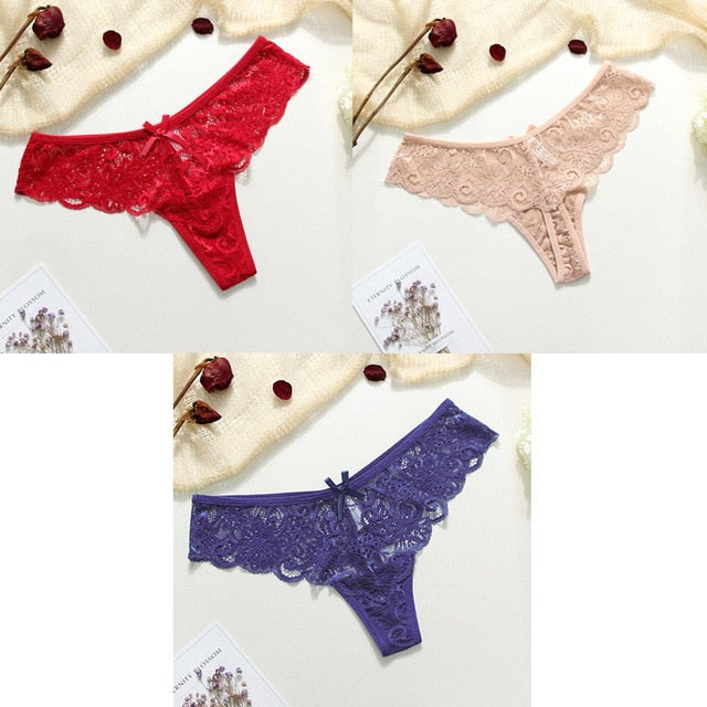 3 Piece Lace Sexy G-String Briefs Lingerie Low Waist Cotton T-back Female Underwear Panties The Clothing Company Sydney