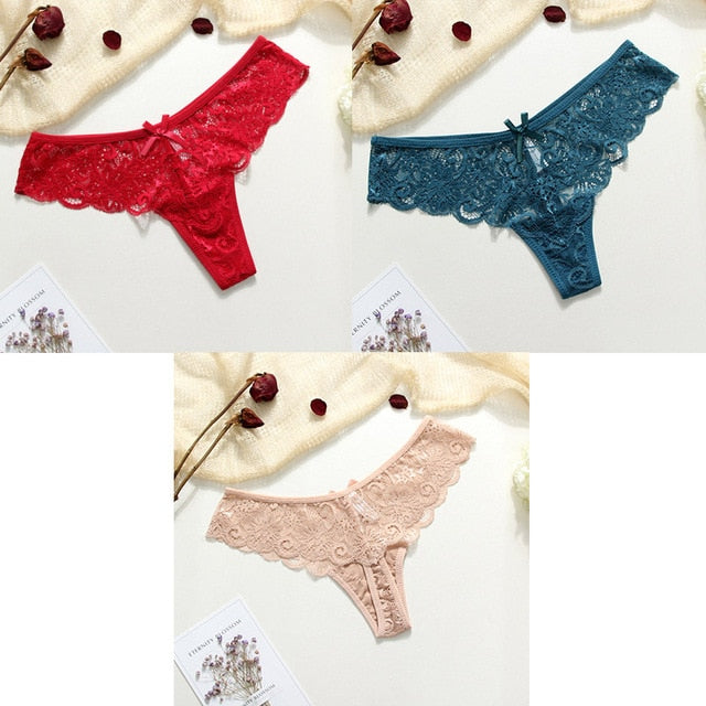3 Piece Lace Sexy G-String Briefs Lingerie Low Waist Cotton T-back Female Underwear Panties The Clothing Company Sydney