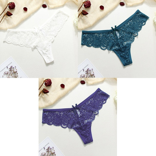 3 Piece Lace Sexy G-String Briefs Lingerie Low Waist Cotton T-back Female Underwear Panties The Clothing Company Sydney