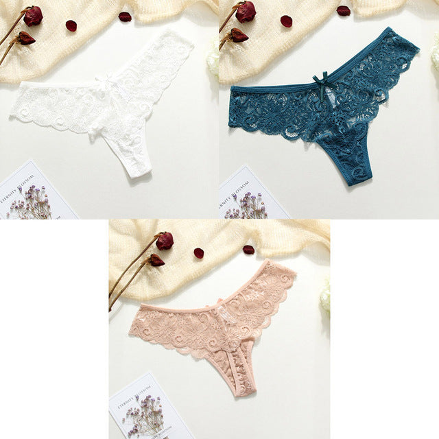 3 Piece Lace Sexy G-String Briefs Lingerie Low Waist Cotton T-back Female Underwear Panties The Clothing Company Sydney