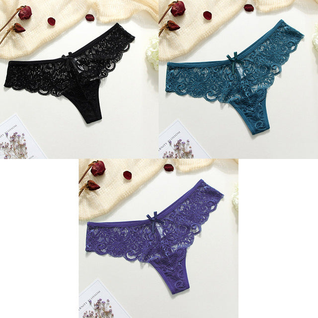 3 Piece Lace Sexy G-String Briefs Lingerie Low Waist Cotton T-back Female Underwear Panties The Clothing Company Sydney