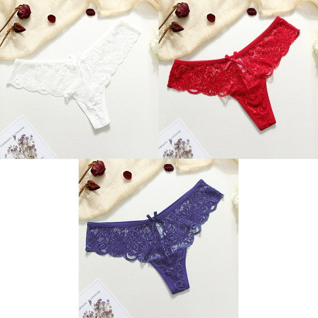 3 Piece Lace Sexy G-String Briefs Lingerie Low Waist Cotton T-back Female Underwear Panties The Clothing Company Sydney