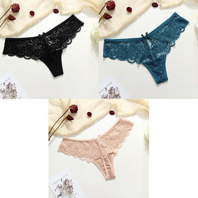 3 Piece Lace Sexy G-String Briefs Lingerie Low Waist Cotton T-back Female Underwear Panties The Clothing Company Sydney