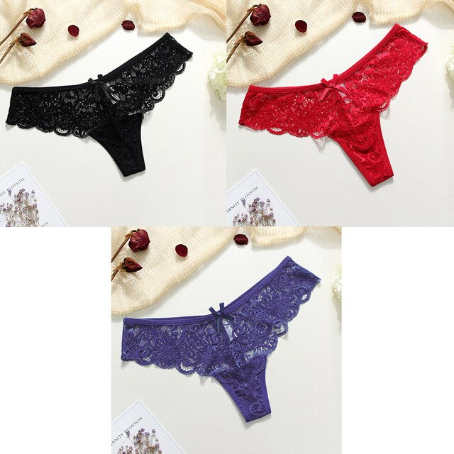 3 Piece Lace Sexy G-String Briefs Lingerie Low Waist Cotton T-back Female Underwear Panties The Clothing Company Sydney