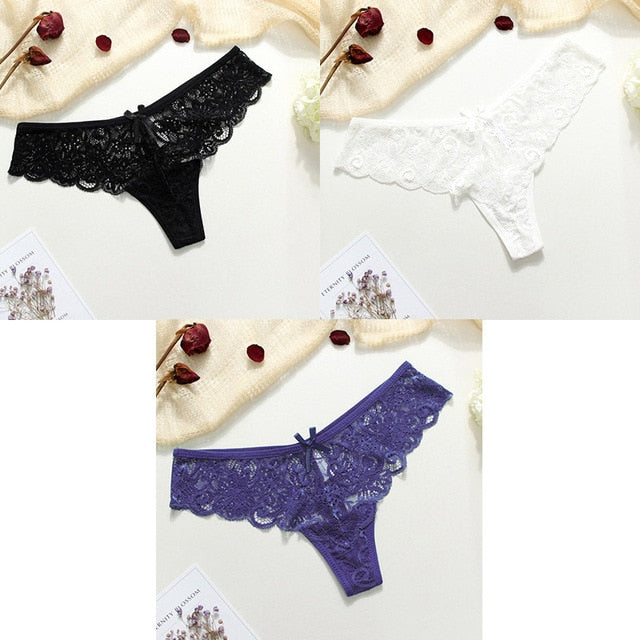 3 Piece Lace Sexy G-String Briefs Lingerie Low Waist Cotton T-back Female Underwear Panties The Clothing Company Sydney