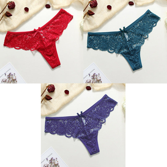 3 Piece Lace Sexy G-String Briefs Lingerie Low Waist Cotton T-back Female Underwear Panties The Clothing Company Sydney