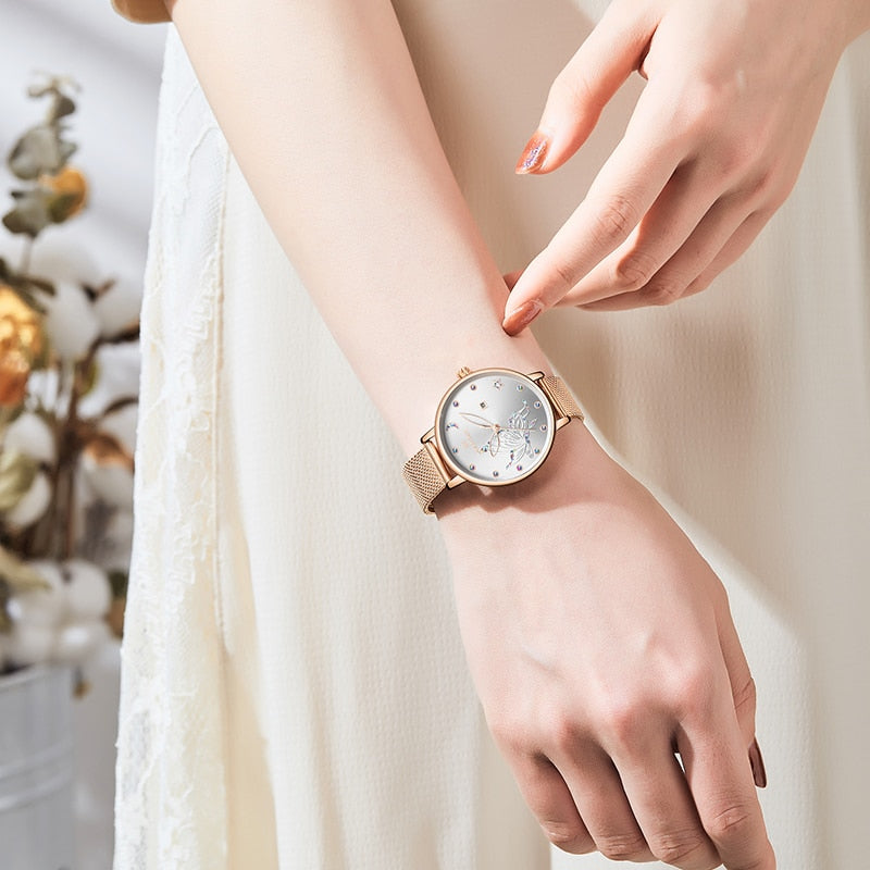 Luxury Crystal Watch Top Brand Rose Gold Steel Mesh Ladies Wrist Watches Bracelet Watch The Clothing Company Sydney