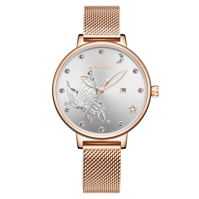 Luxury Crystal Watch Top Brand Rose Gold Steel Mesh Ladies Wrist Watches Bracelet Watch The Clothing Company Sydney