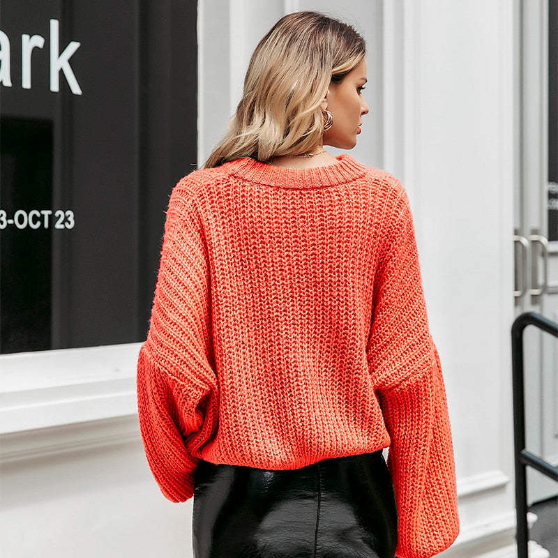 Lantern sleeve knitted pullover loose round neck red autumn casual sweater jumper The Clothing Company Sydney