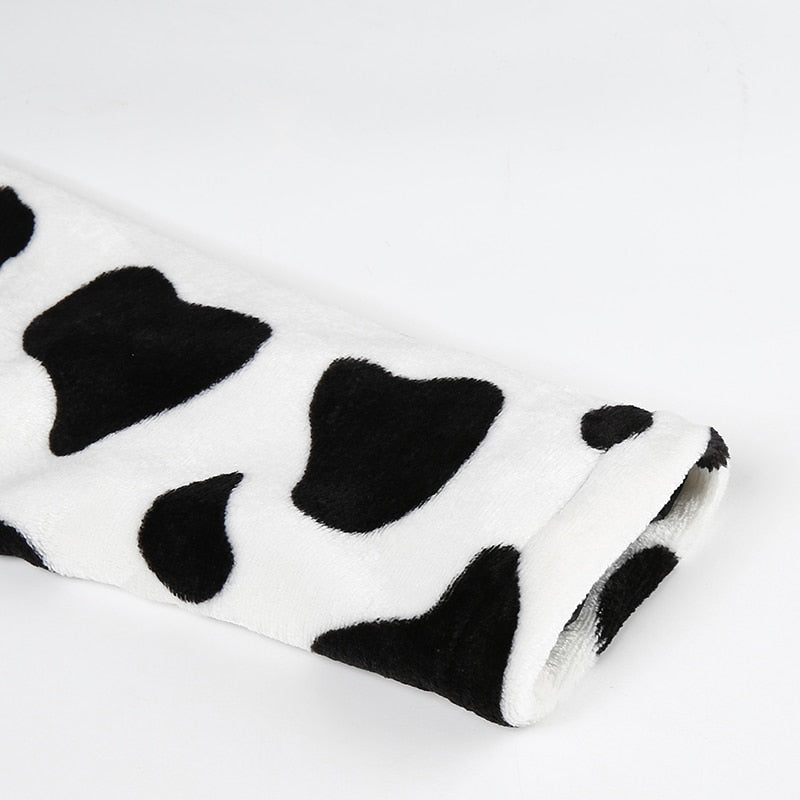Cow Print Faux Fur Coat Women Animal Printed Casual Furry Crop Teddy Zipper Overcoat Jacket The Clothing Company Sydney