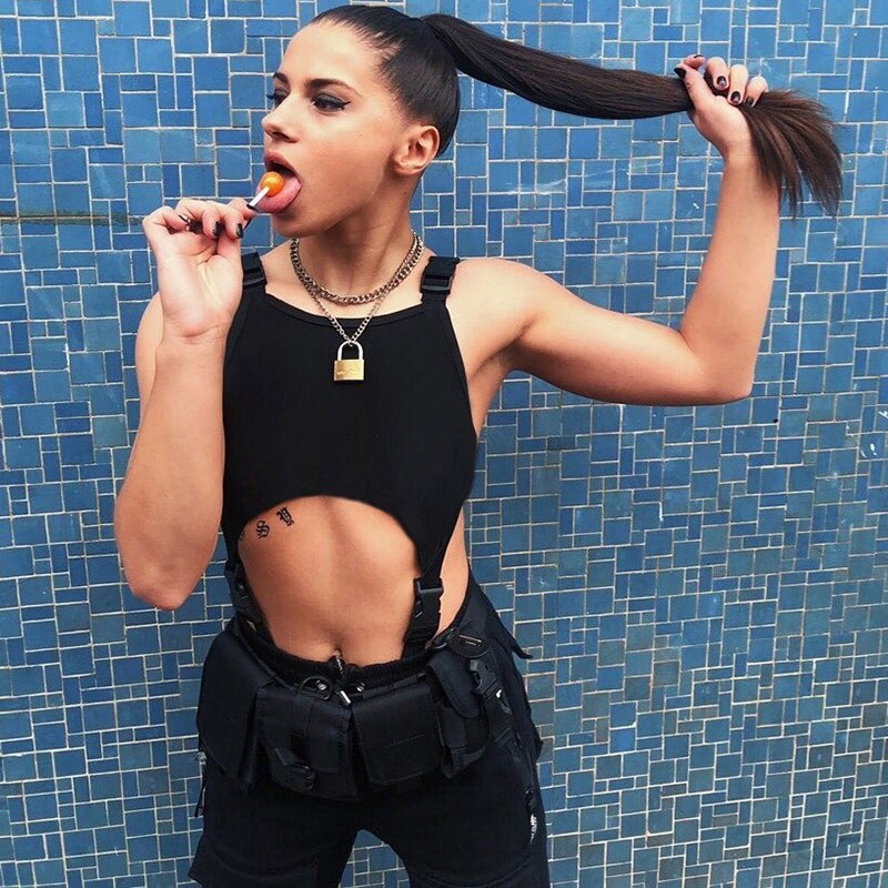 Black Solid Sexy High Street Bodysuit Hollow Out Buckle Sleeveless Backless Ladies Suspenders Bodysuit The Clothing Company Sydney