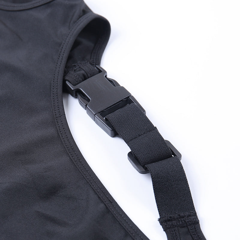 Black Solid Sexy High Street Bodysuit Hollow Out Buckle Sleeveless Backless Ladies Suspenders Bodysuit The Clothing Company Sydney