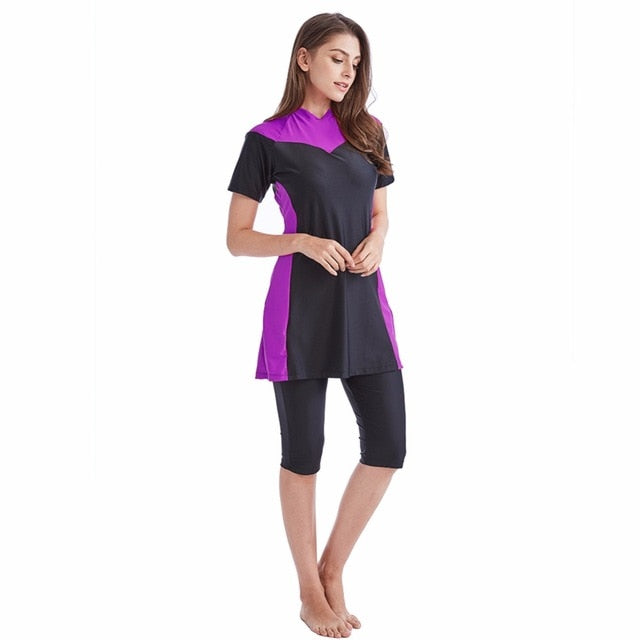 2 Piece Swimwear Conservative Swimming Suit short sleeve Top Knee Length Bottom Swimsuit The Clothing Company Sydney