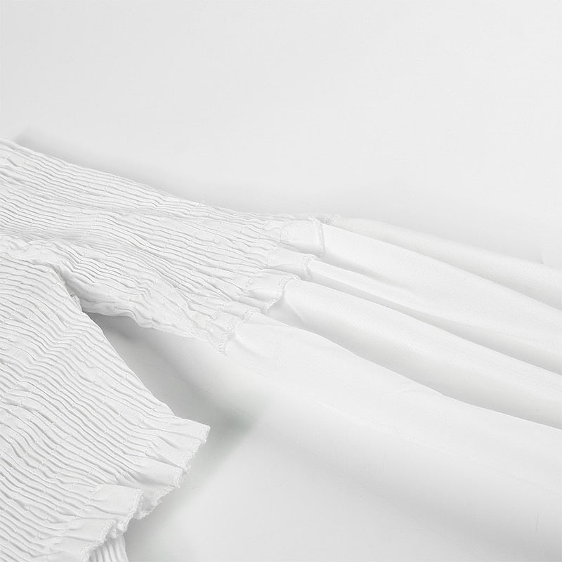 Fashion Chic Smocking White Shirt Women Blouse Long Sleeve Criss-cross Off Shoulder Top Crop The Clothing Company Sydney