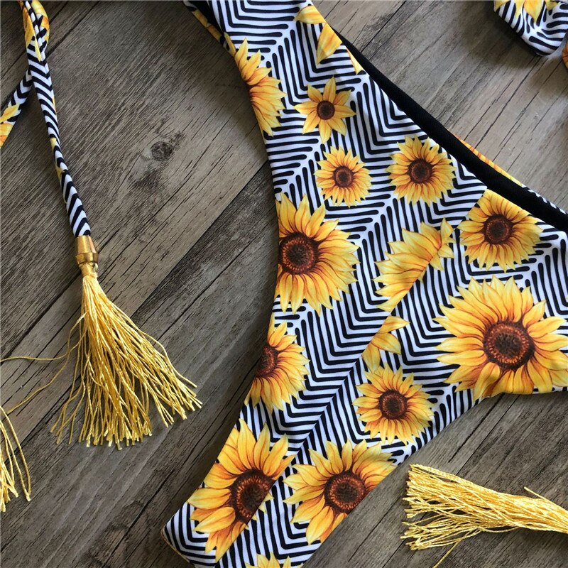 Floral print tassel swimwear Bandage swimsuit push up two pieces suit triangle bikini set bathing suit beach wear The Clothing Company Sydney