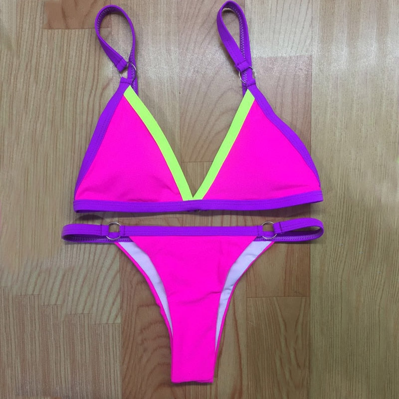 2 Piece Thong Micro Swimsuit Solid Push up Swimwear Bikini set Brazilian Bathing Suit The Clothing Company Sydney