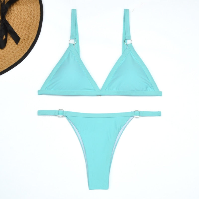 2 Piece Thong Micro Swimsuit Solid Push up Swimwear Bikini set Brazilian Bathing Suit The Clothing Company Sydney
