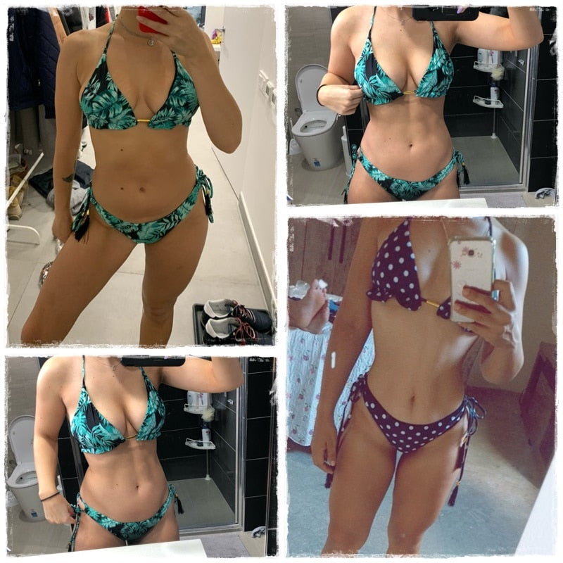 Floral print tassel swimwear Bandage swimsuit push up two pieces suit triangle bikini set bathing suit beach wear The Clothing Company Sydney