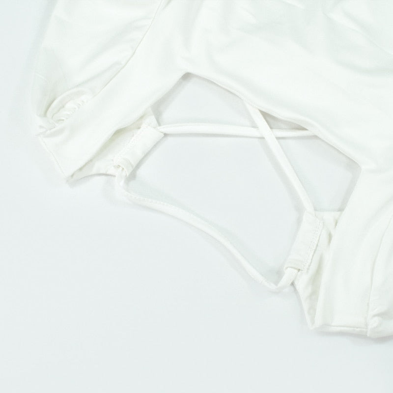 Backless Sexy White Long Sleeve Square Collar Bodycon Lacing Party Dress Summer Club Mini Dress The Clothing Company Sydney