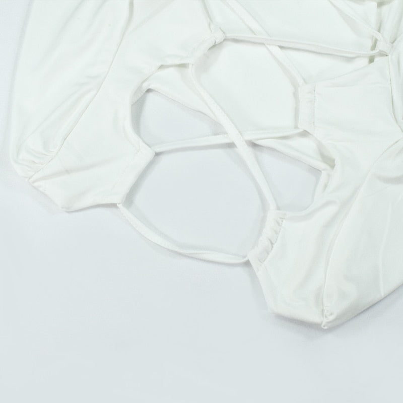 Backless Sexy White Long Sleeve Square Collar Bodycon Lacing Party Dress Summer Club Mini Dress The Clothing Company Sydney