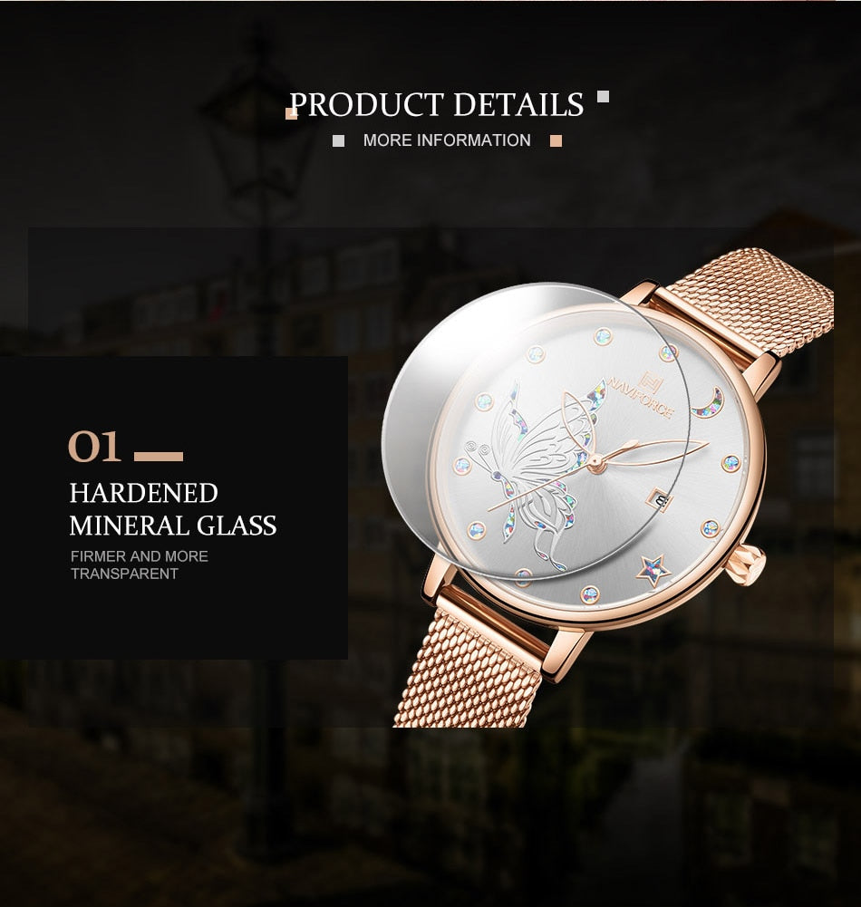 Luxury Crystal Watch Top Brand Rose Gold Steel Mesh Ladies Wrist Watches Bracelet Watch The Clothing Company Sydney