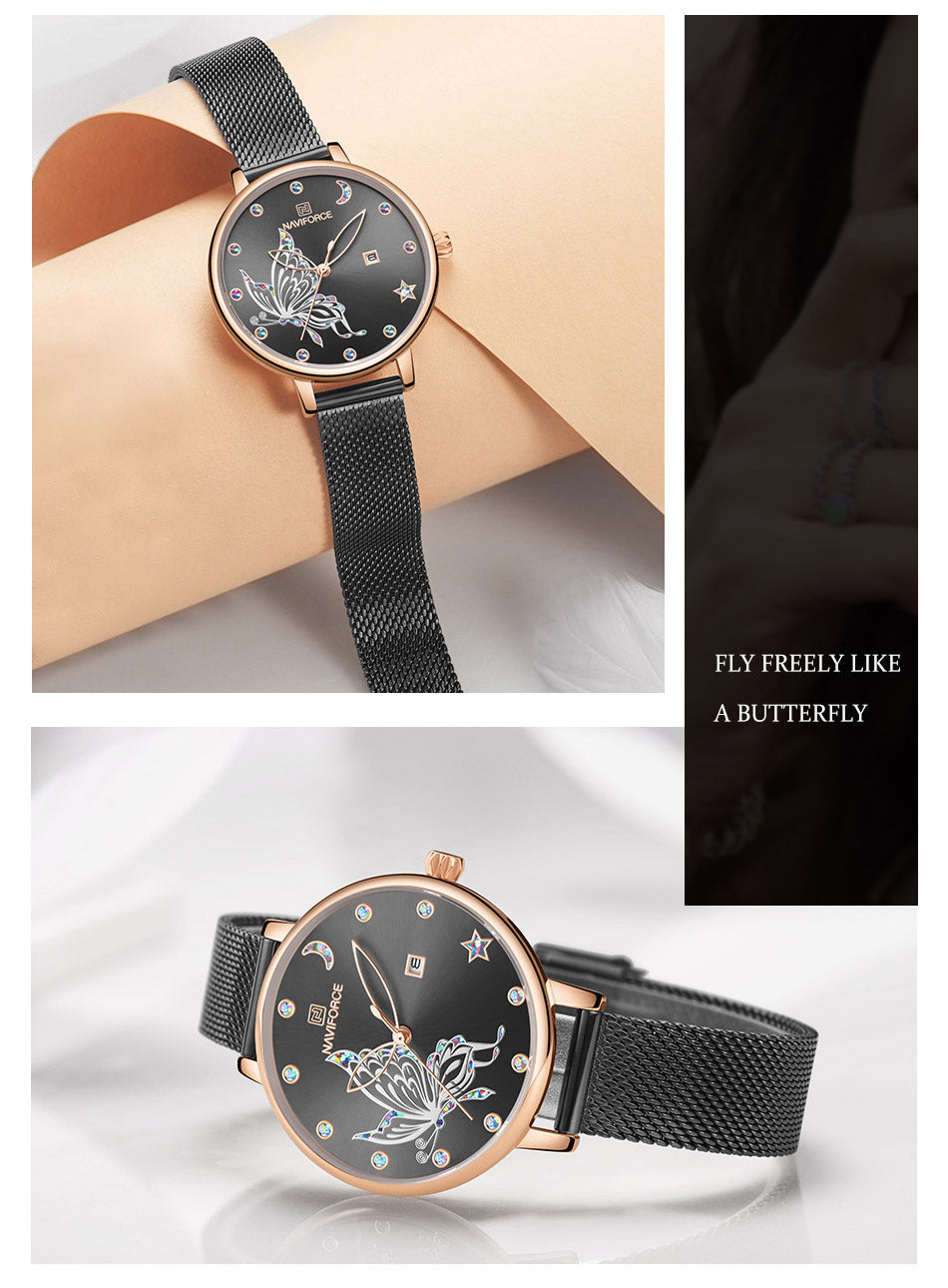Luxury Crystal Watch Top Brand Rose Gold Steel Mesh Ladies Wrist Watches Bracelet Watch The Clothing Company Sydney