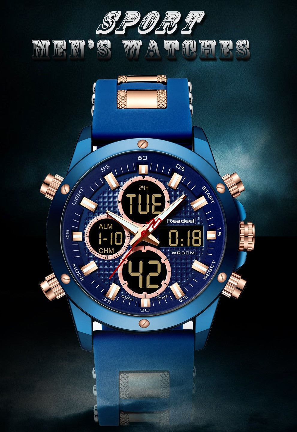 Brand Luxury Men's Chronograph Gold Quatz Digital Led Sport Watch Waterproof Wristwatch The Clothing Company Sydney