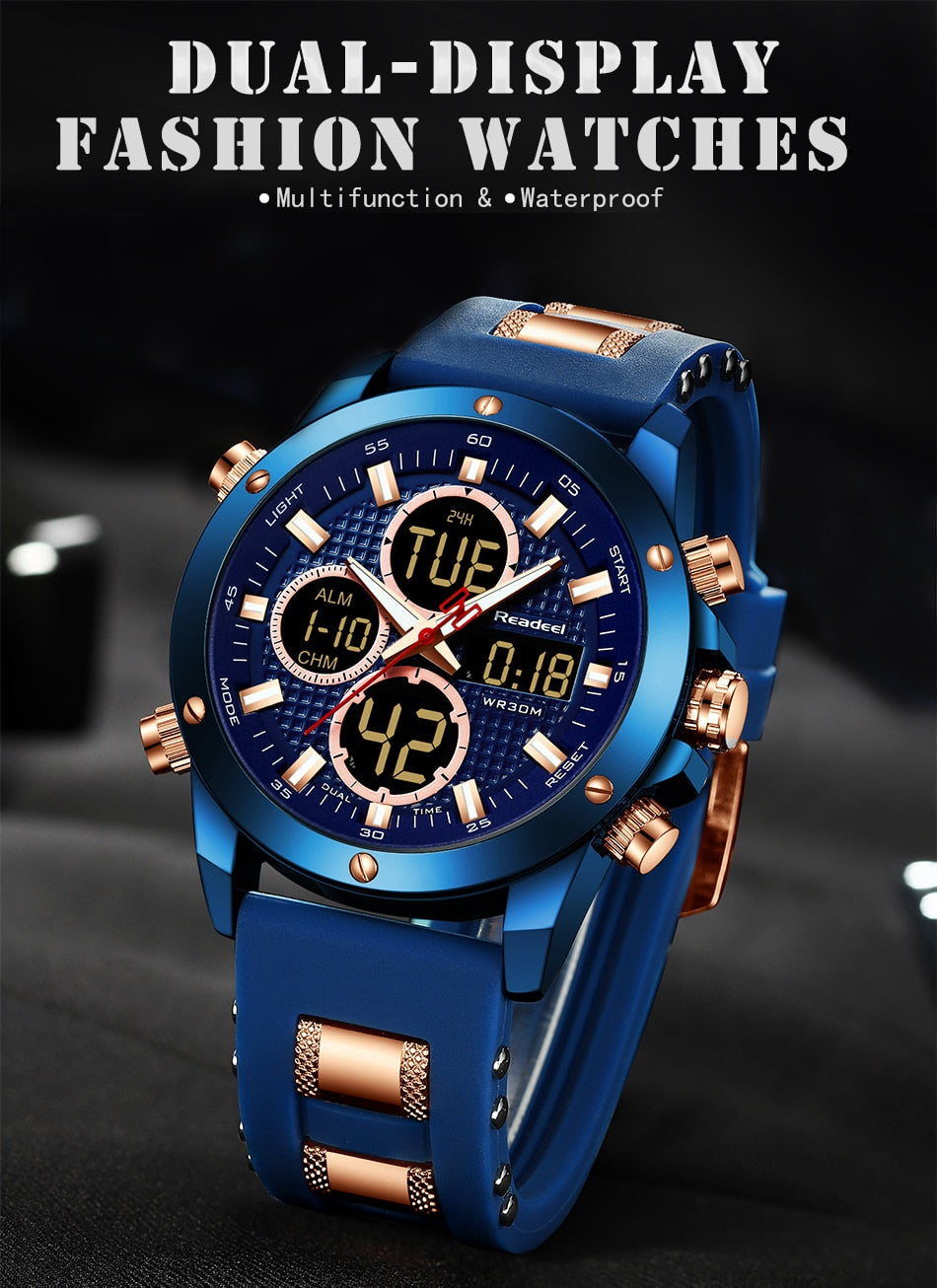 Brand Luxury Men's Chronograph Gold Quatz Digital Led Sport Watch Waterproof Wristwatch The Clothing Company Sydney