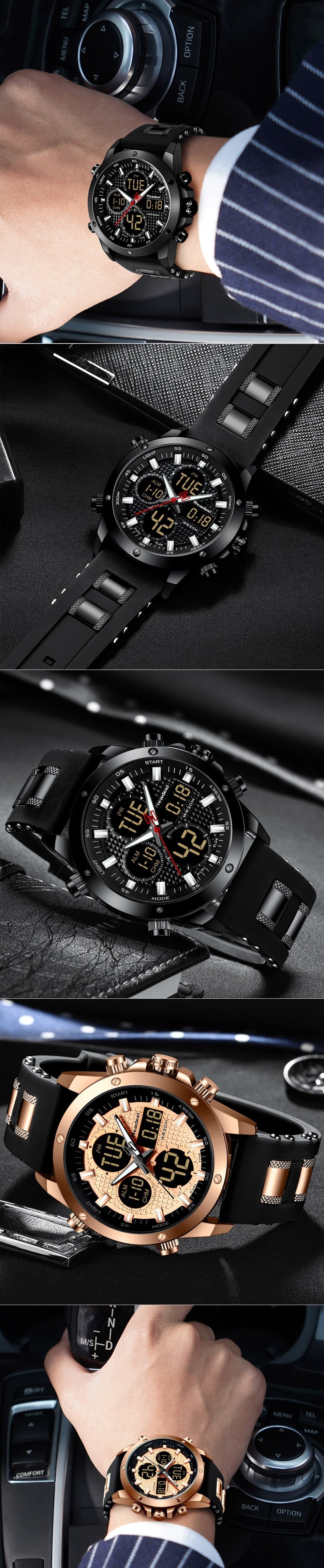 Brand Luxury Men's Chronograph Gold Quatz Digital Led Sport Watch Waterproof Wristwatch The Clothing Company Sydney
