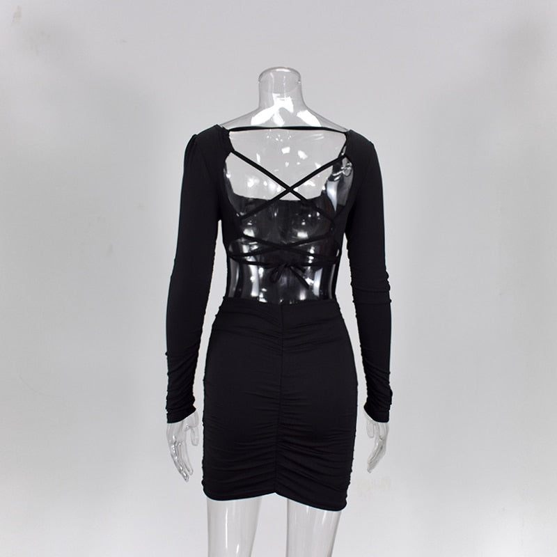 Backless Sexy White Long Sleeve Square Collar Bodycon Lacing Party Dress Summer Club Mini Dress The Clothing Company Sydney