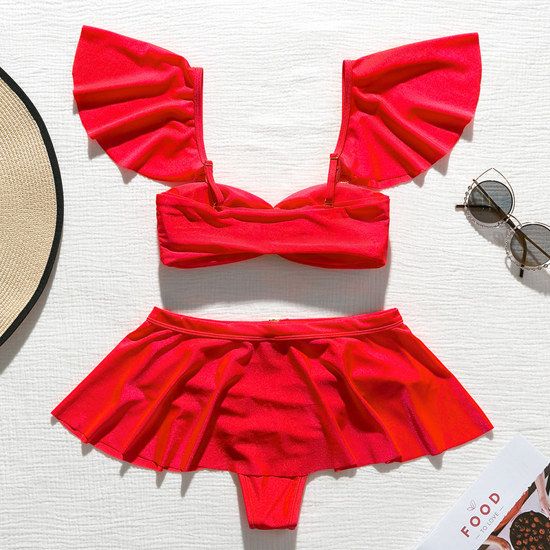 2 Piece High waist Ruffle swimsuit female swimwear women Off shoulder retro bathing suit with skirt Bikini Set The Clothing Company Sydney