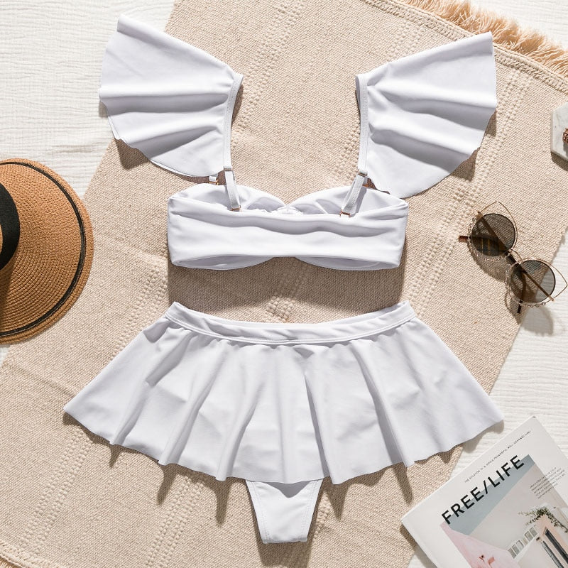 2 Piece High waist Ruffle swimsuit female swimwear women Off shoulder retro bathing suit with skirt Bikini Set The Clothing Company Sydney