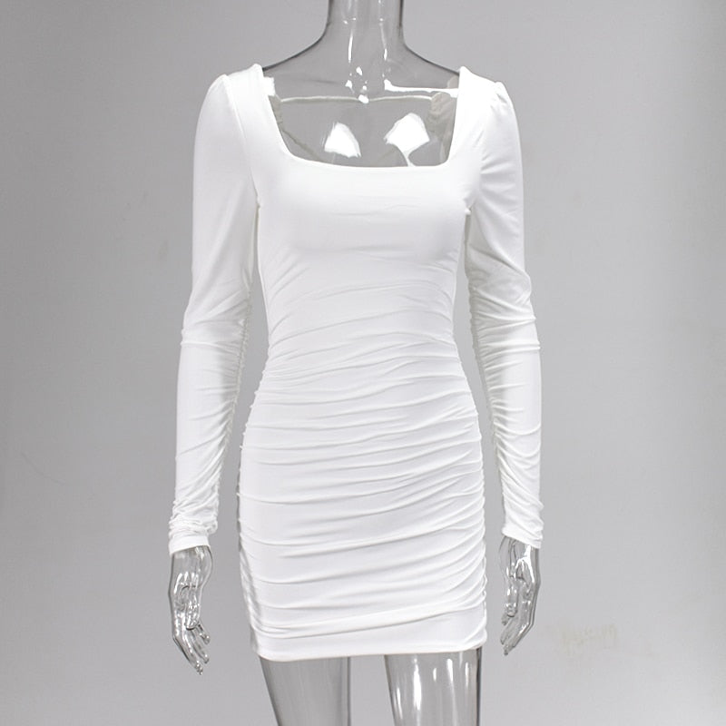 Backless Sexy White Long Sleeve Square Collar Bodycon Lacing Party Dress Summer Club Mini Dress The Clothing Company Sydney
