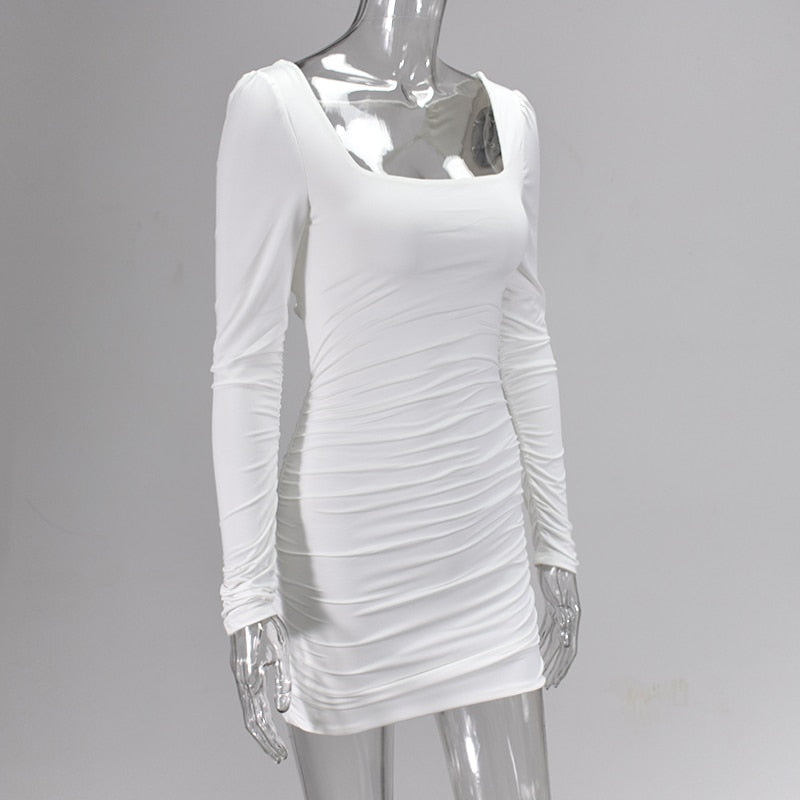 Backless Sexy White Long Sleeve Square Collar Bodycon Lacing Party Dress Summer Club Mini Dress The Clothing Company Sydney
