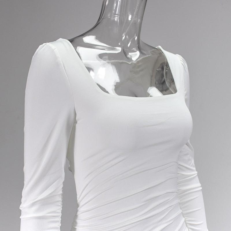 Backless Sexy White Long Sleeve Square Collar Bodycon Lacing Party Dress Summer Club Mini Dress The Clothing Company Sydney