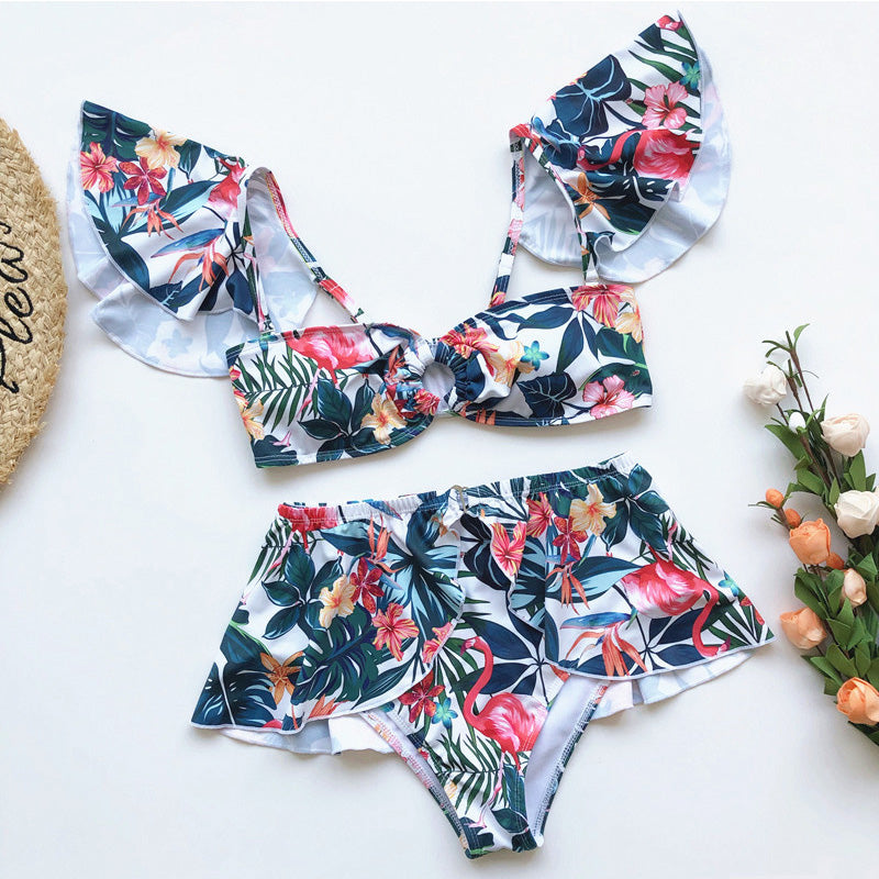 2 Piece High waist Ruffle swimsuit female swimwear women Off shoulder retro bathing suit with skirt Bikini Set The Clothing Company Sydney