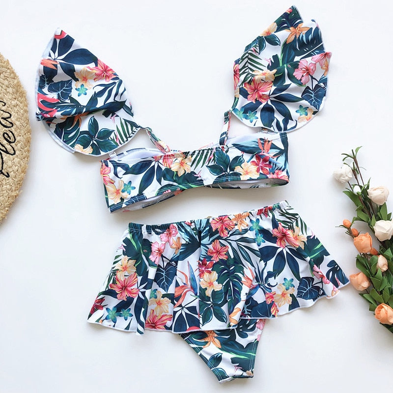 2 Piece High waist Ruffle swimsuit female swimwear women Off shoulder retro bathing suit with skirt Bikini Set The Clothing Company Sydney