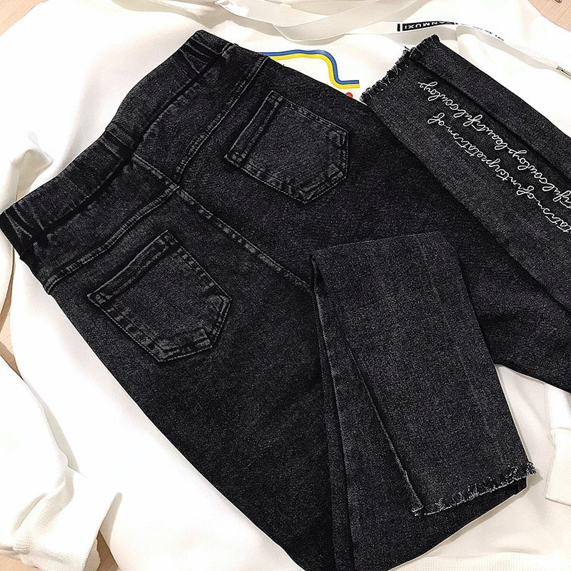 Spring Embroidered Letters Washed Jeans Leggings Skinny Slim Woven Pencil Pants Jeans Jeggings The Clothing Company Sydney