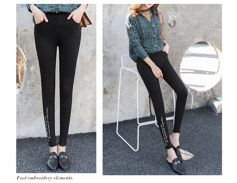 Spring Embroidered Letters Washed Jeans Leggings Skinny Slim Woven Pencil Pants Jeans Jeggings The Clothing Company Sydney