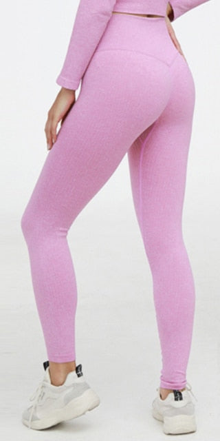2 Piece Yoga Gym Fitness Athletic Sportswear Leggings Seamless Sports Activewear Long Sleeve Top Set The Clothing Company Sydney