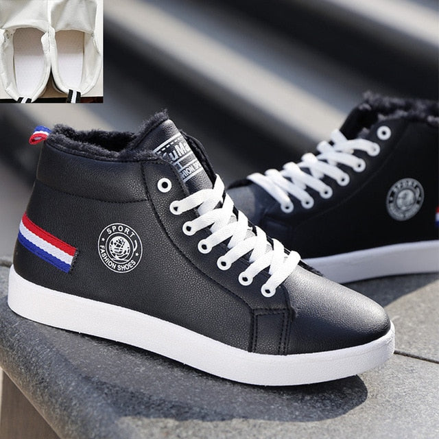 Black/white waterproof warm plush shoes ankle High Cut Sneaker boots The Clothing Company Sydney