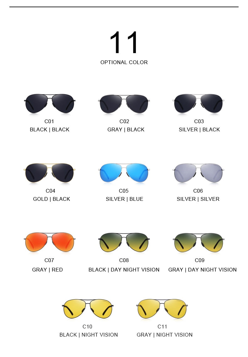 Designer Men's Classic Pilot Polarized Driving Shield Night Vision Sunglasses UV400 The Clothing Company Sydney