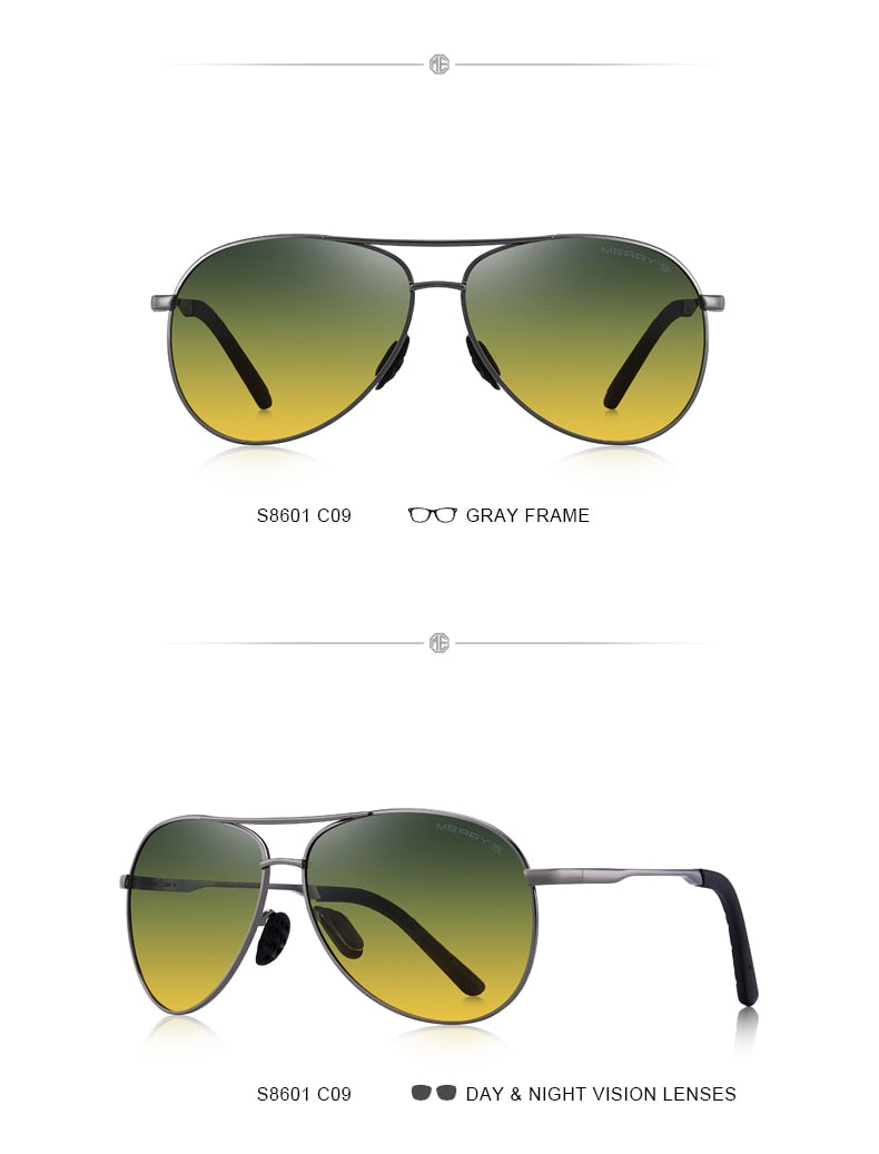 Designer Men's Classic Pilot Polarized Driving Shield Night Vision Sunglasses UV400 The Clothing Company Sydney
